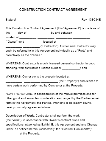 Construction Agreement