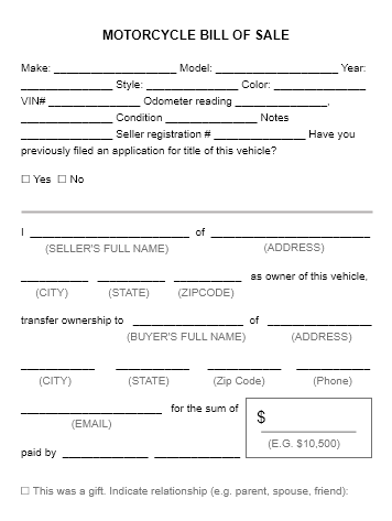 Motorcycle Bill of Sale