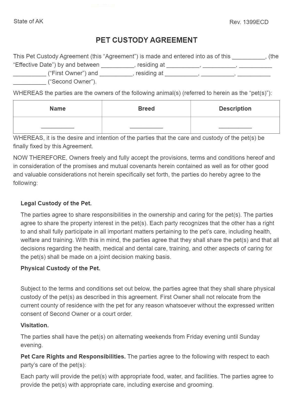 Pet Custody Agreement