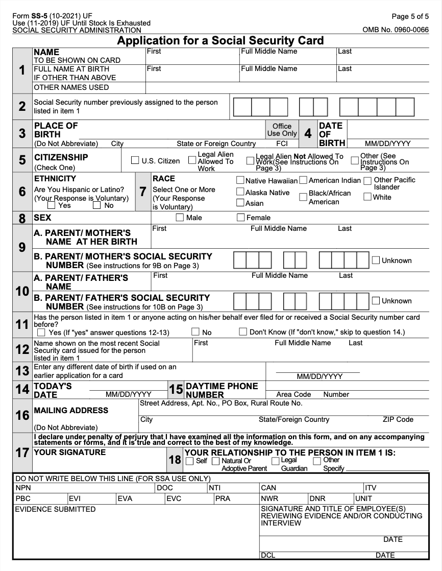 Social Security Office SS5 PDF